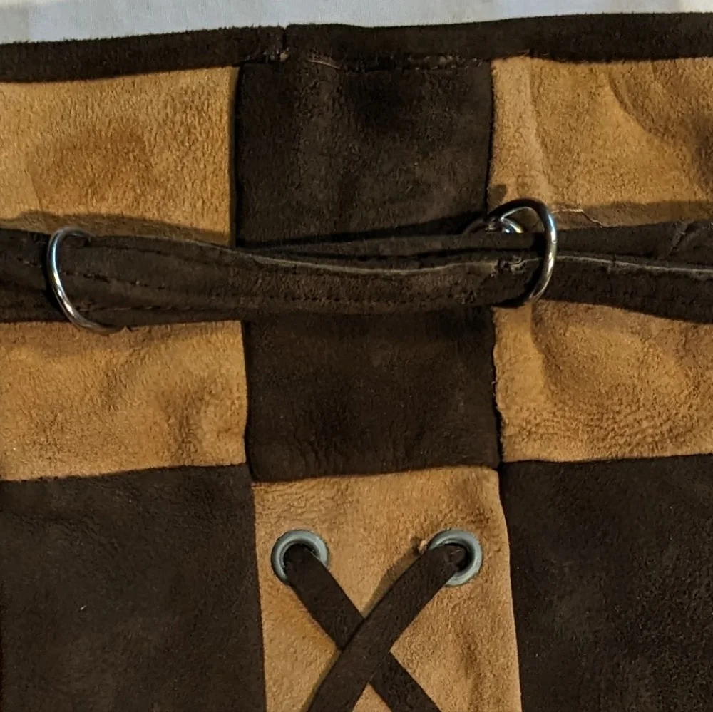 Vintage 1960's  Boho tan &‎ brown patchwork suede purse, made in Spain